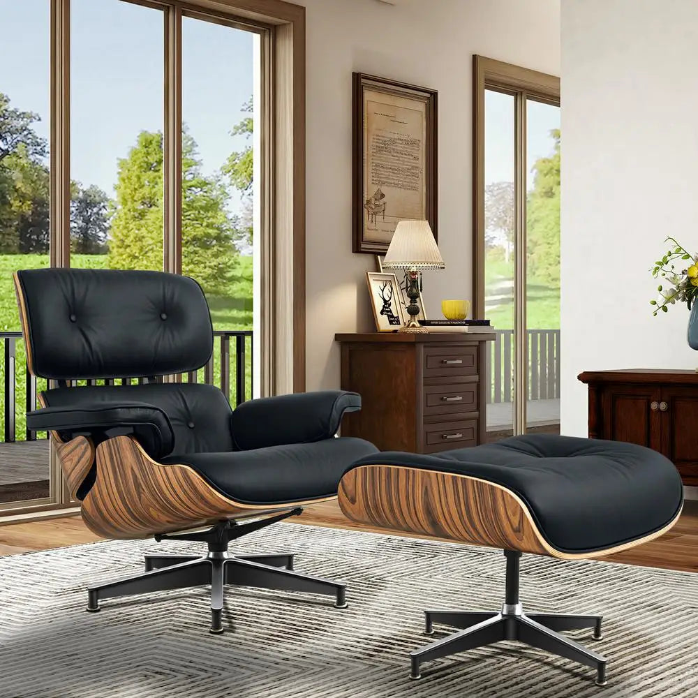 Mid-century Armchair Leather Lounges Chair ,ottoman include Living Room Furniture