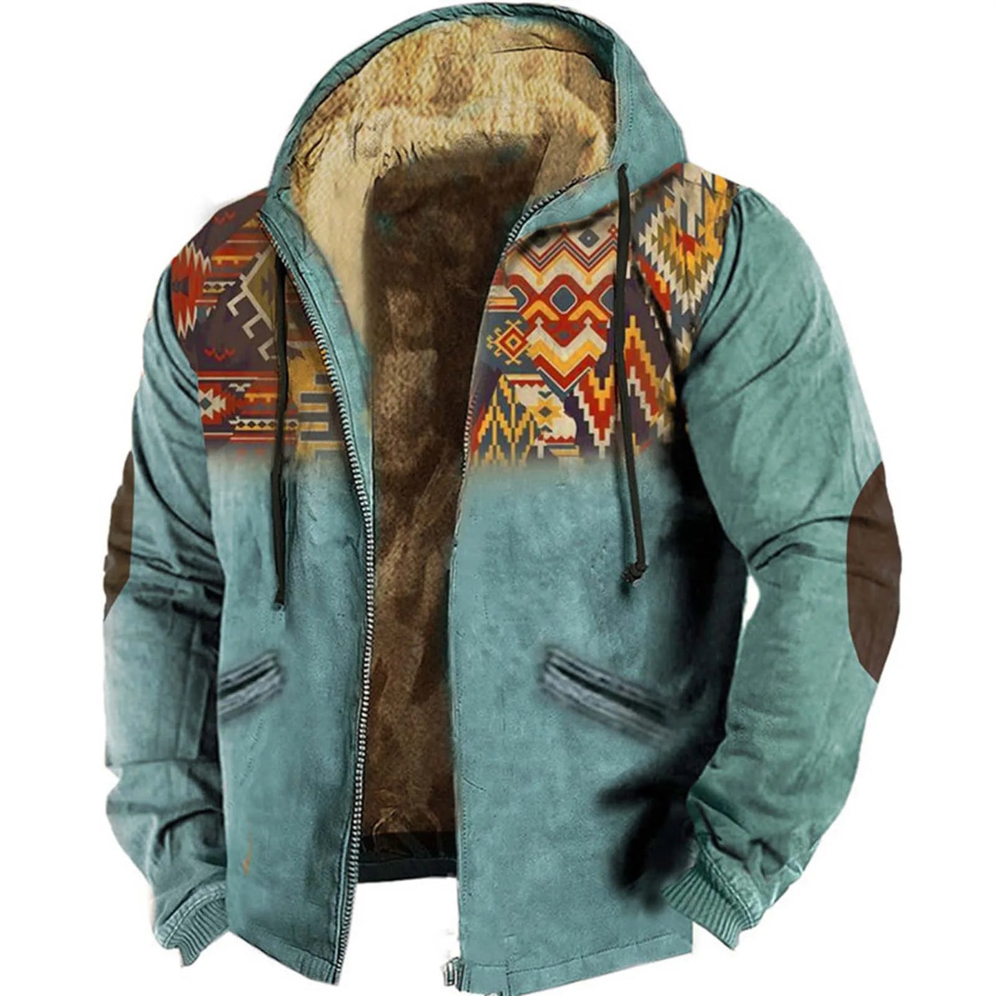 Men’s Vintage Sherpa Hooded Winter Jacket Retro Fleece Lined Coat