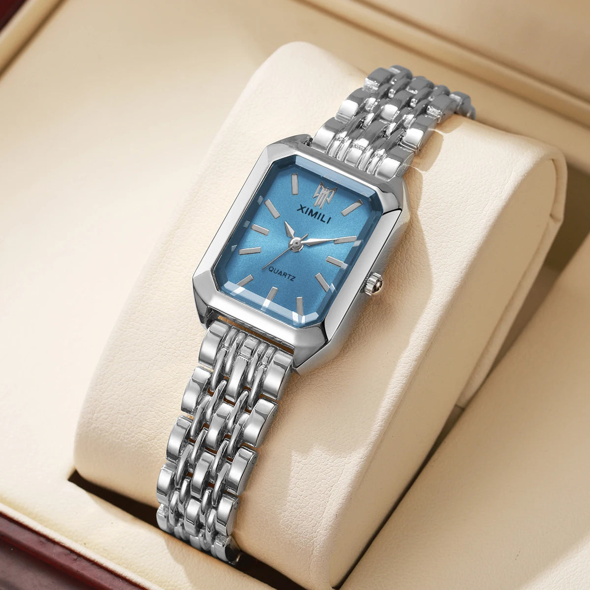 Elegant Women’s Rectangular Quartz Watch. Stainless Steel Bracelet Fashion Timepiece