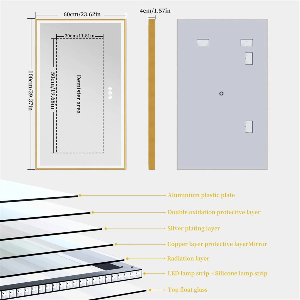 Luvodi Large Gold Framed Fogless Smart Dressing Mirror