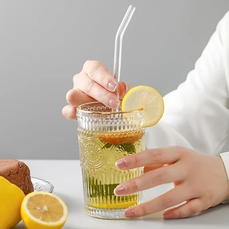 1set Heat Resistant Glass Straws with Brush - Set of 5 - Reusable and Washable,Perfect for Smoothies, Milkshakes, Tea, Juice