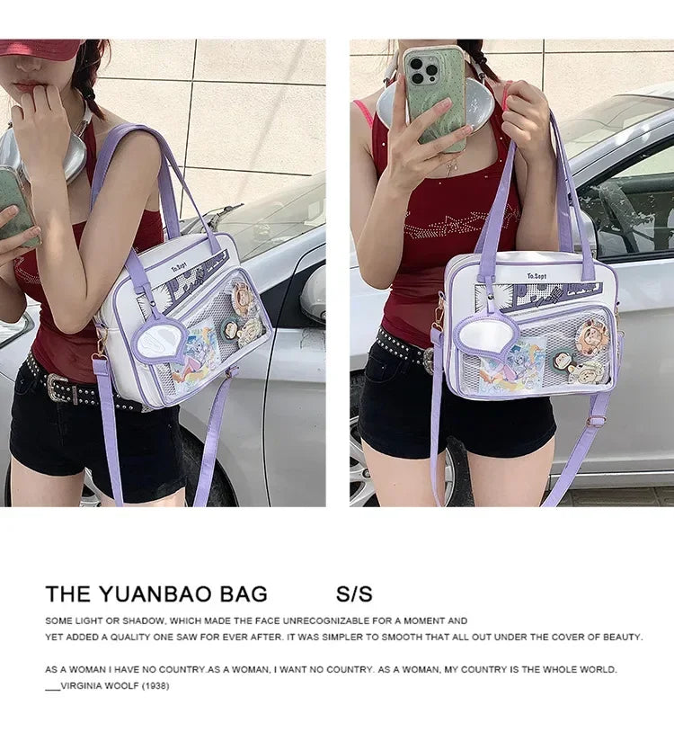 Y2K Japanese Harajuku Ita Bag for Women Cute Shoulder Bag Girls Transparent Itabag Crossbody Bag JK Shoulder Bags Handbags