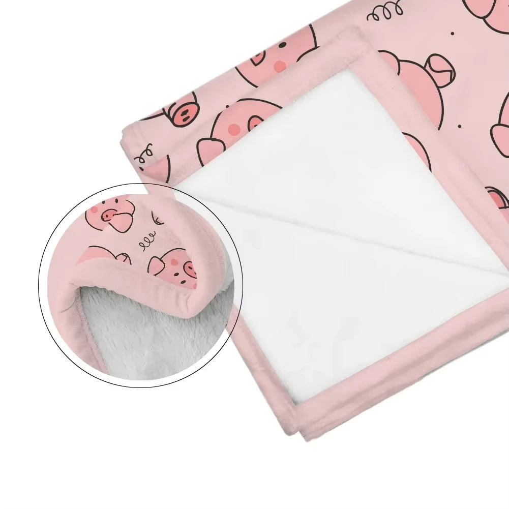 Cute Pig Pink Fleece Blanket . Soft Warm Throw Blanket for Bed & Sofa