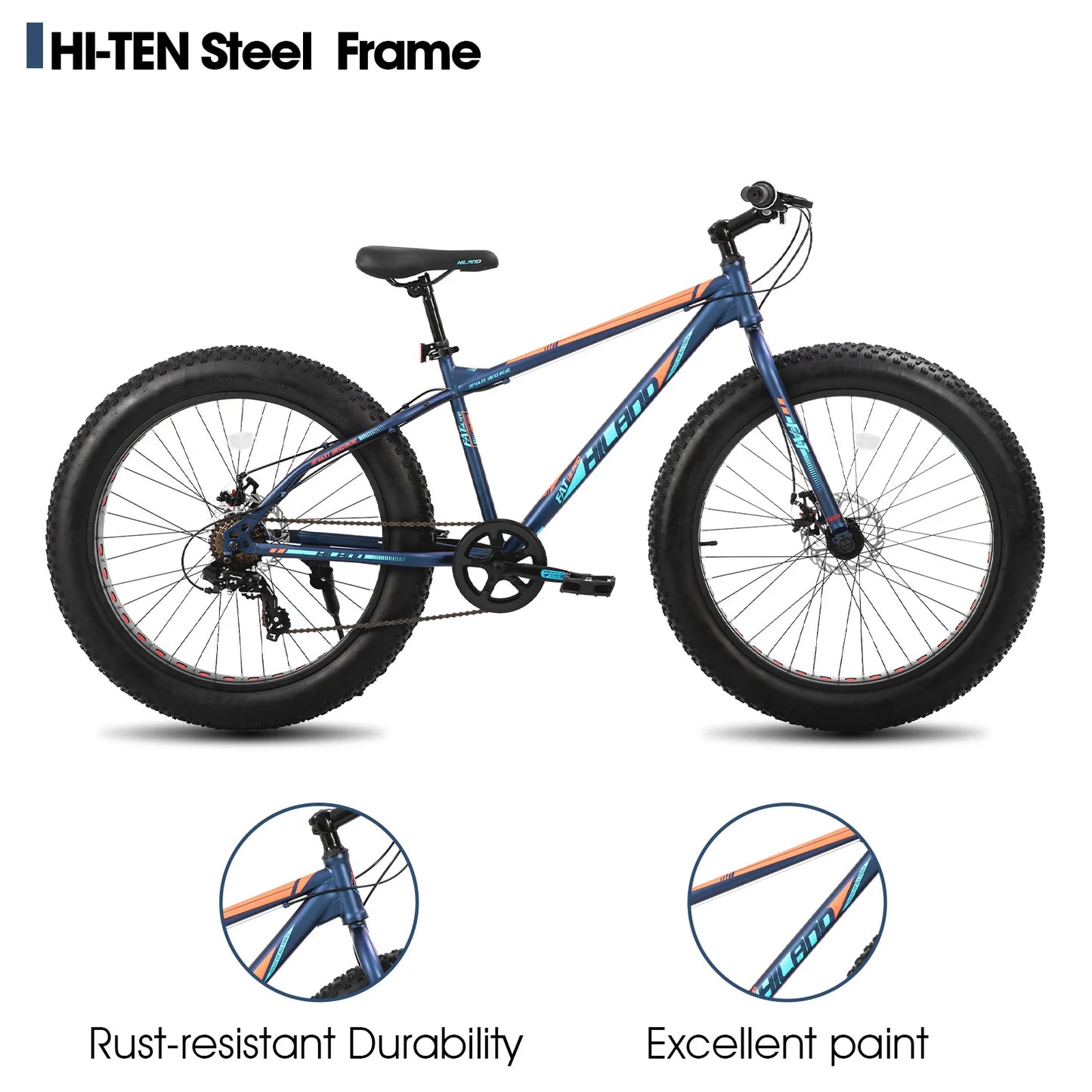 Hiiland 20 Inch Fat Tire Mountain Bike .Kids Bicycle with Front Suspension, Dual Disc Brakes & 7-Speed Gears