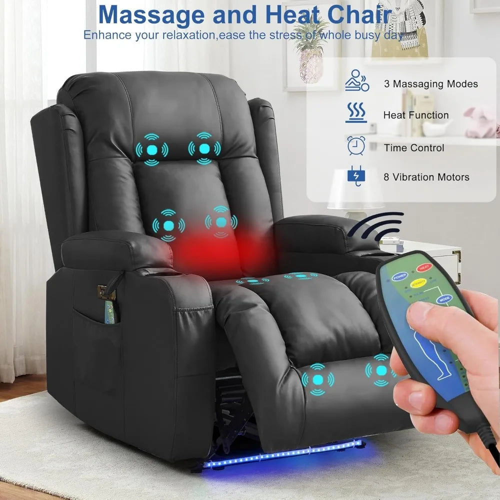 Power Recliner Chair for Adults, Electric Recliner Sofa with Vibrating Massage and Heat, Faux Leather