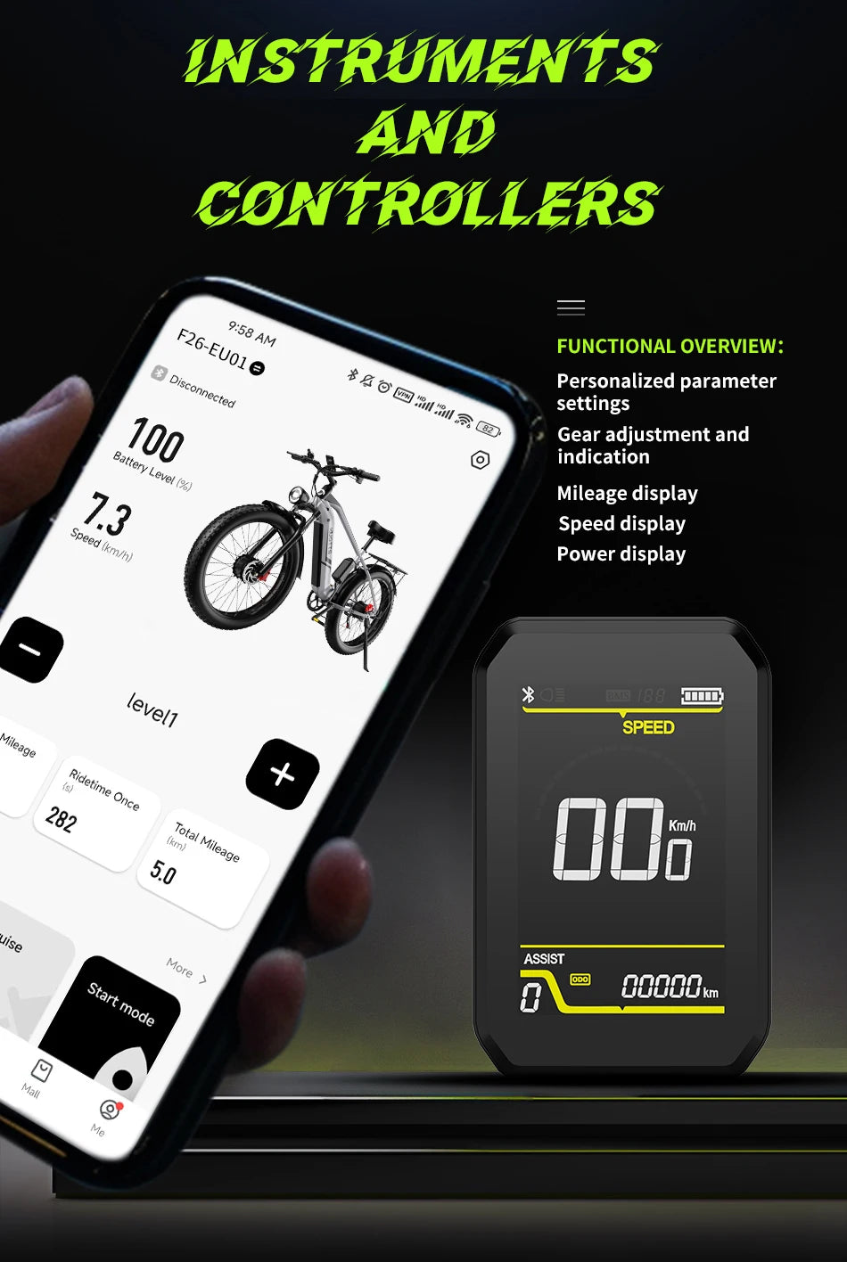 F26 Electric Bike 1500W Dual Motors 48V20AH Lithium Battery Electric Bicycle Hydraulic Brake 26*4 Inch Fat Tire Mountain E-bike
