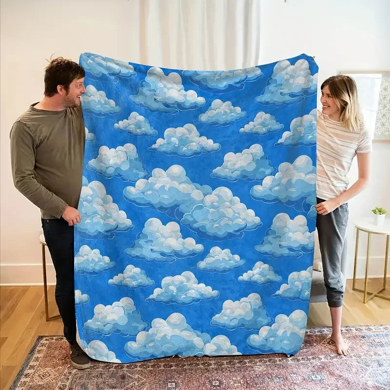 Blue sky cloud pattern flannel blanket is suitable for bedding, office, home, camping, warming, sofa, Christmas and Halloween