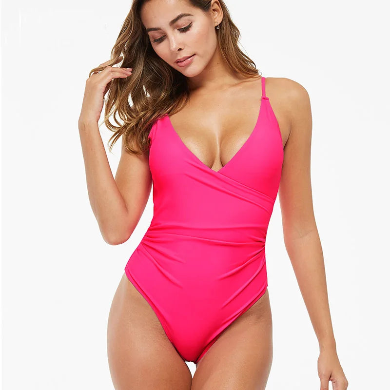 Women’s Backless V-Neck One-Piece Swimsuit