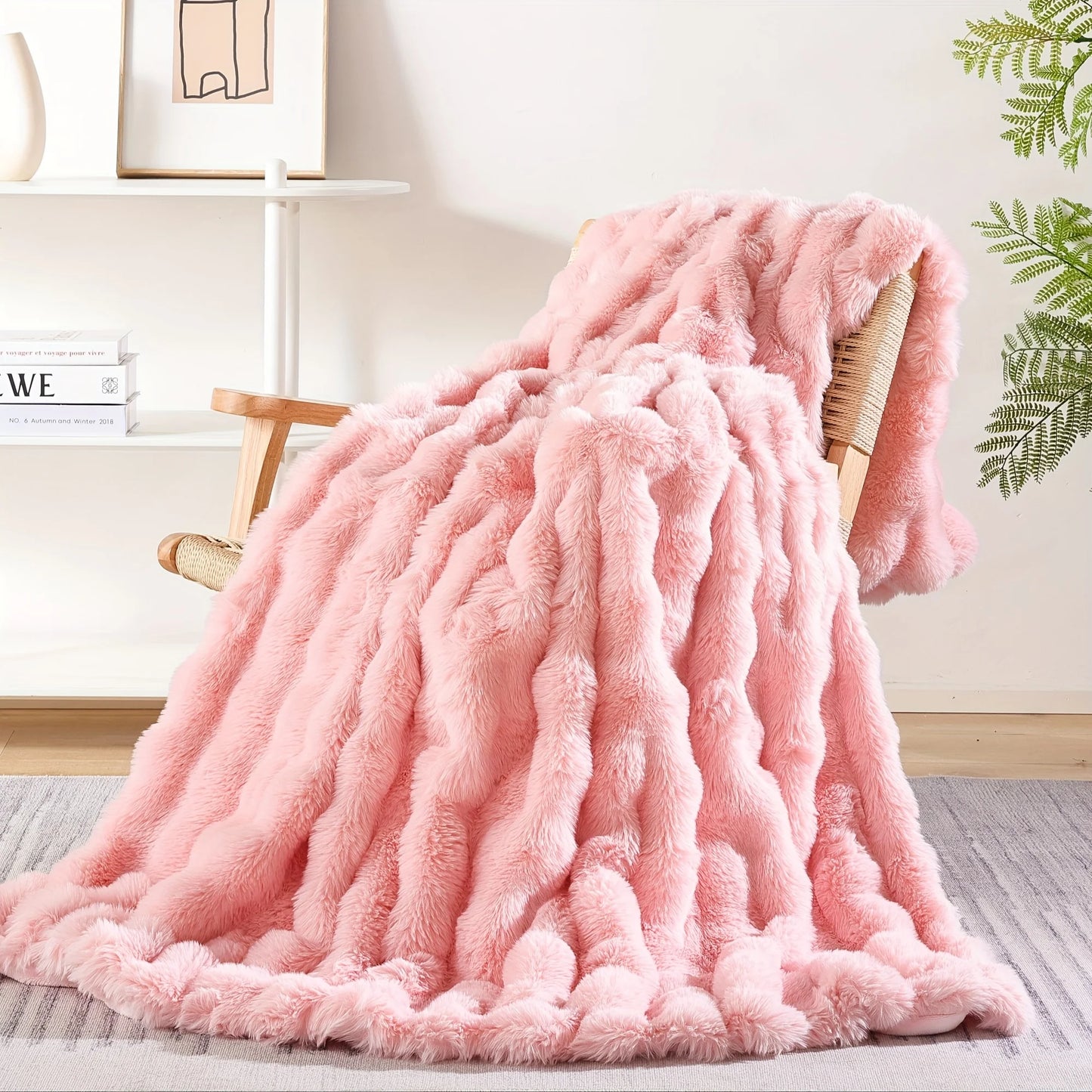 Rabbit Faux Fur Plush Throw Blanket .Ultra Soft Cozy Fleece Blanket for Warm Home Comfor
