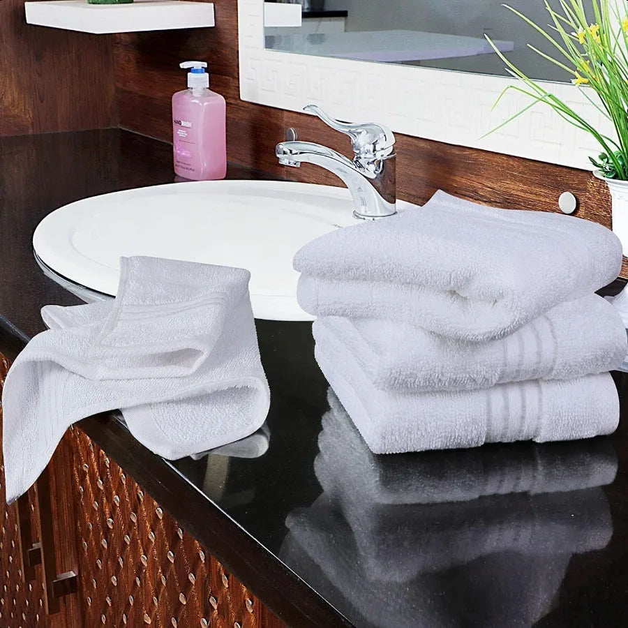 Cotton Washcloths Set 12x12 Inches 12 Pack White Absorbent