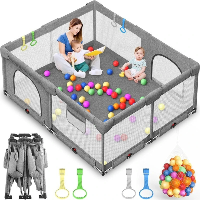 Foldable Playpen for Babies and Toddlers: 71" L x 59" W x 27" H(External Dimensions), Large Play Yard, Portable for Indoor