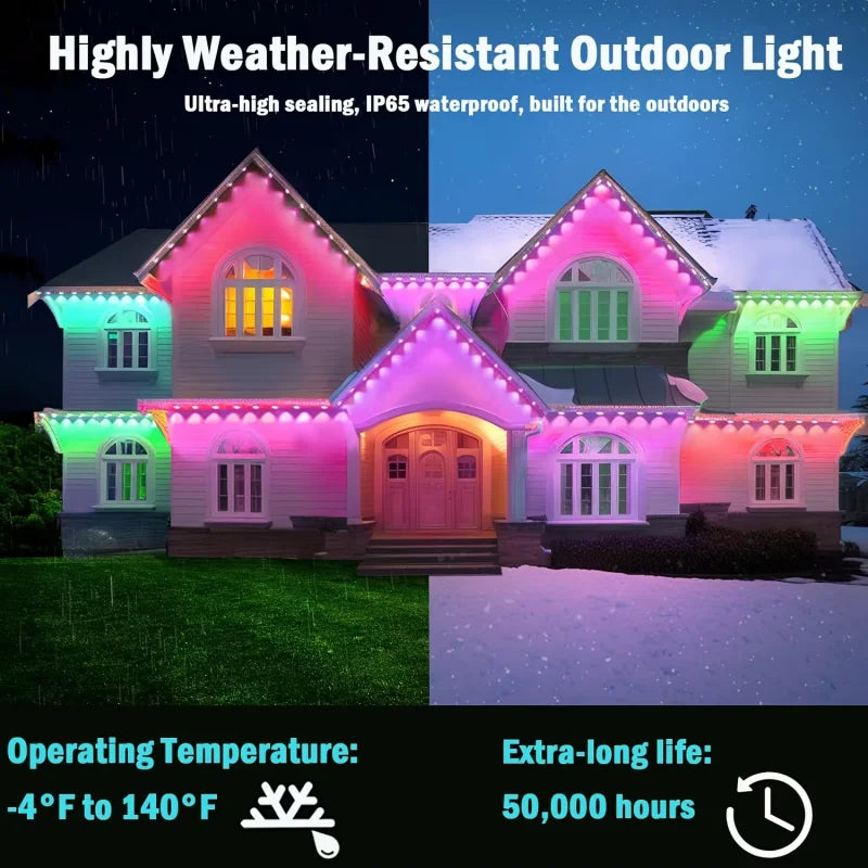 300ft RGB Eaves LED Lights Permanent Outdoor Lights String APP Bluetooth Light Strip Scene Modes Full House Party Wedding Light