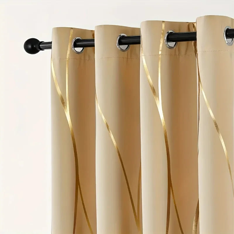 2PCS Golden Wave Blackout Thermal Insulated Curtains
