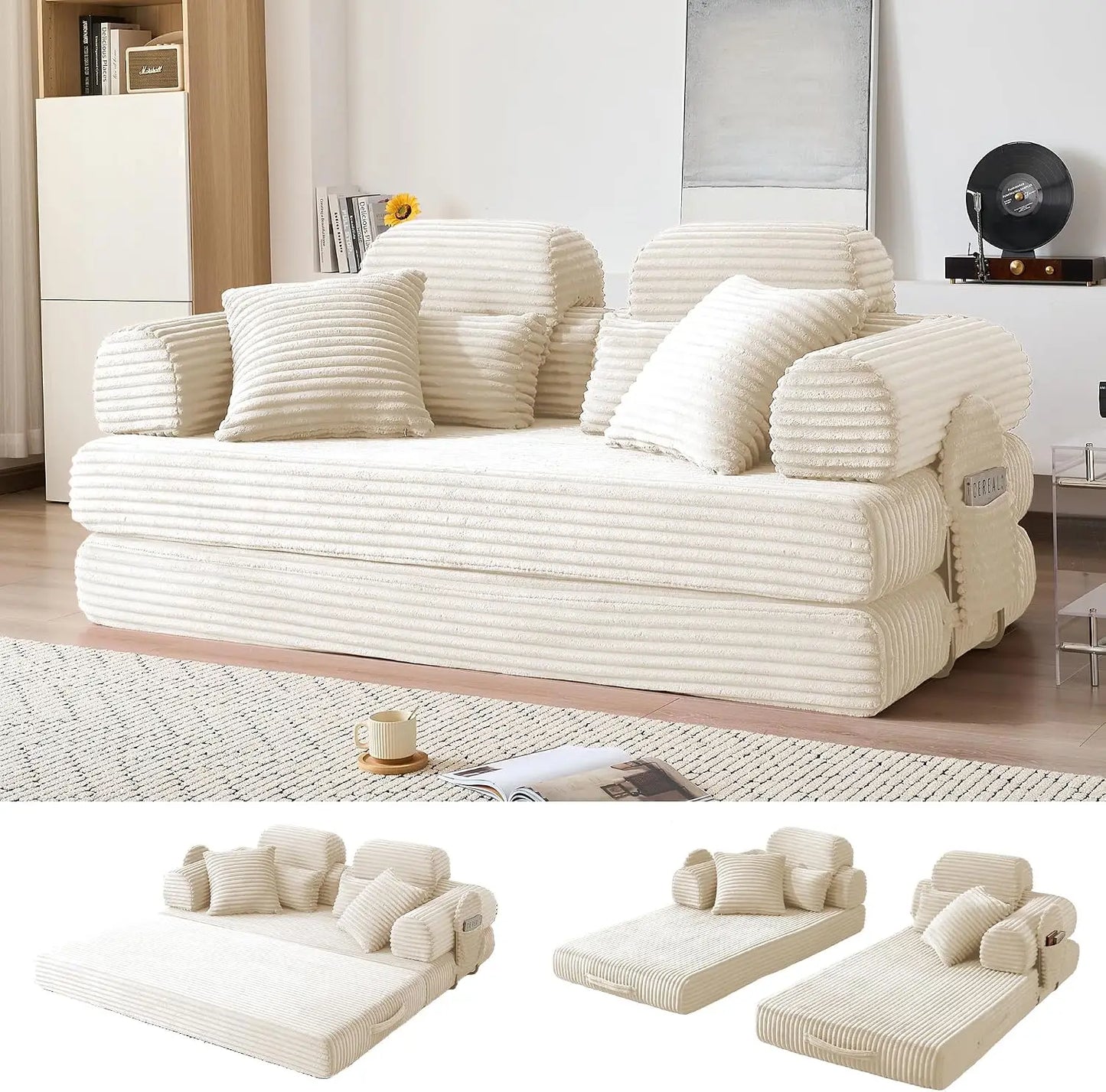 78.8-Inch Convertible Futon Sofa Bed with High Back