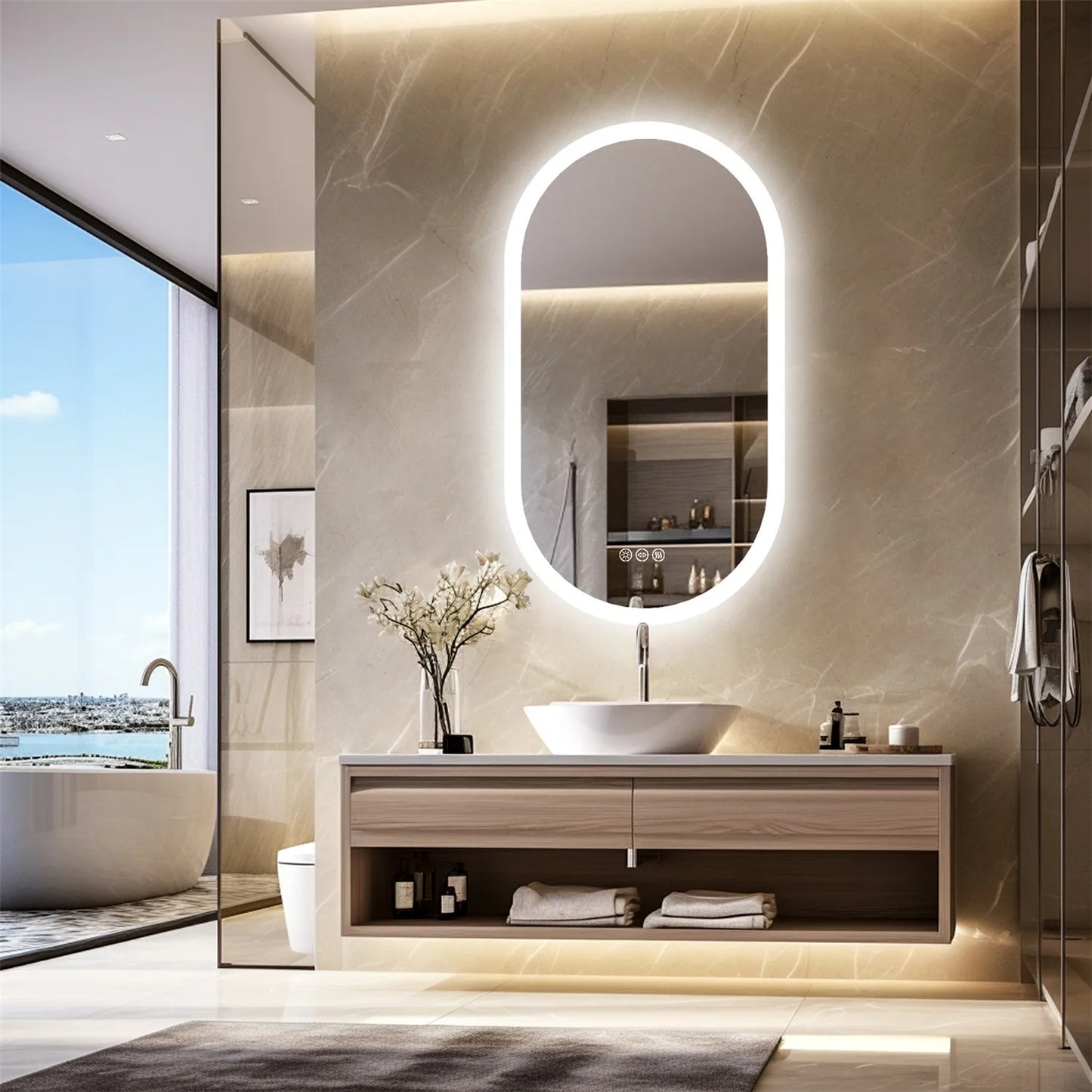 Backlit Smart LED Bathroom Mirror Oval Dimmable Anti Fog