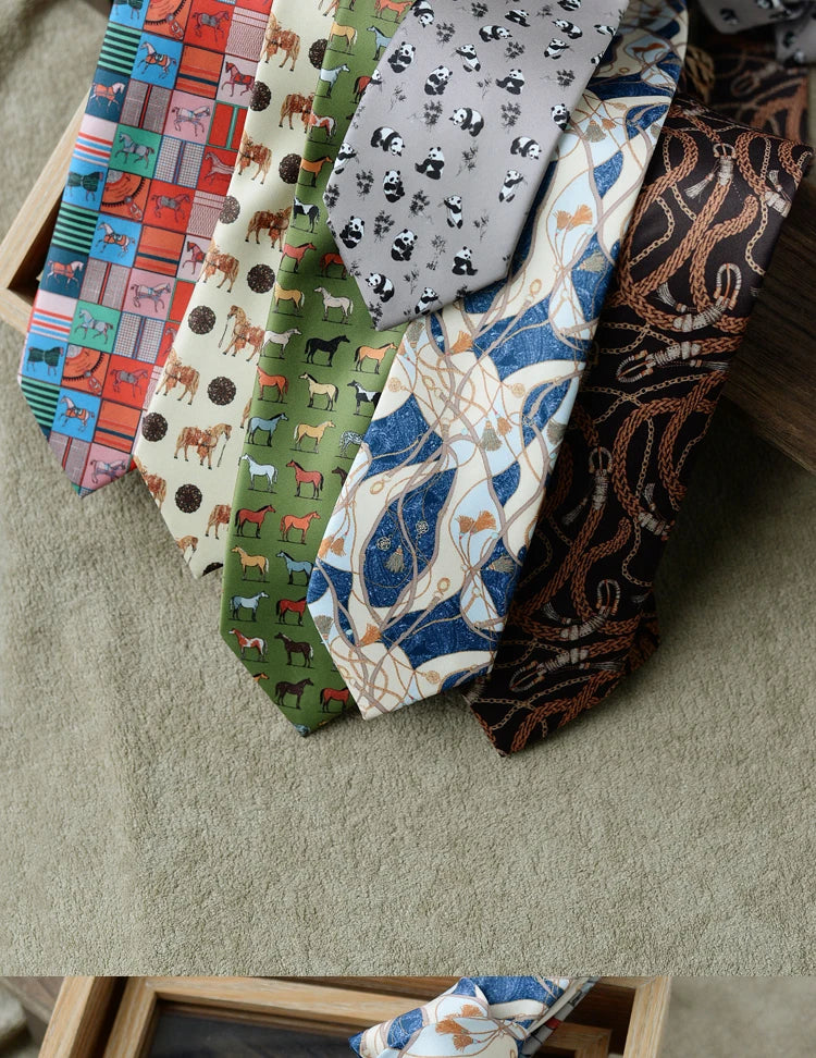 8cm Width New Design Printed Neckties Retro Anchor Animal Green Brown Neck Ties For Men Daily Wear Shirt Tuxedo Accessories Gift