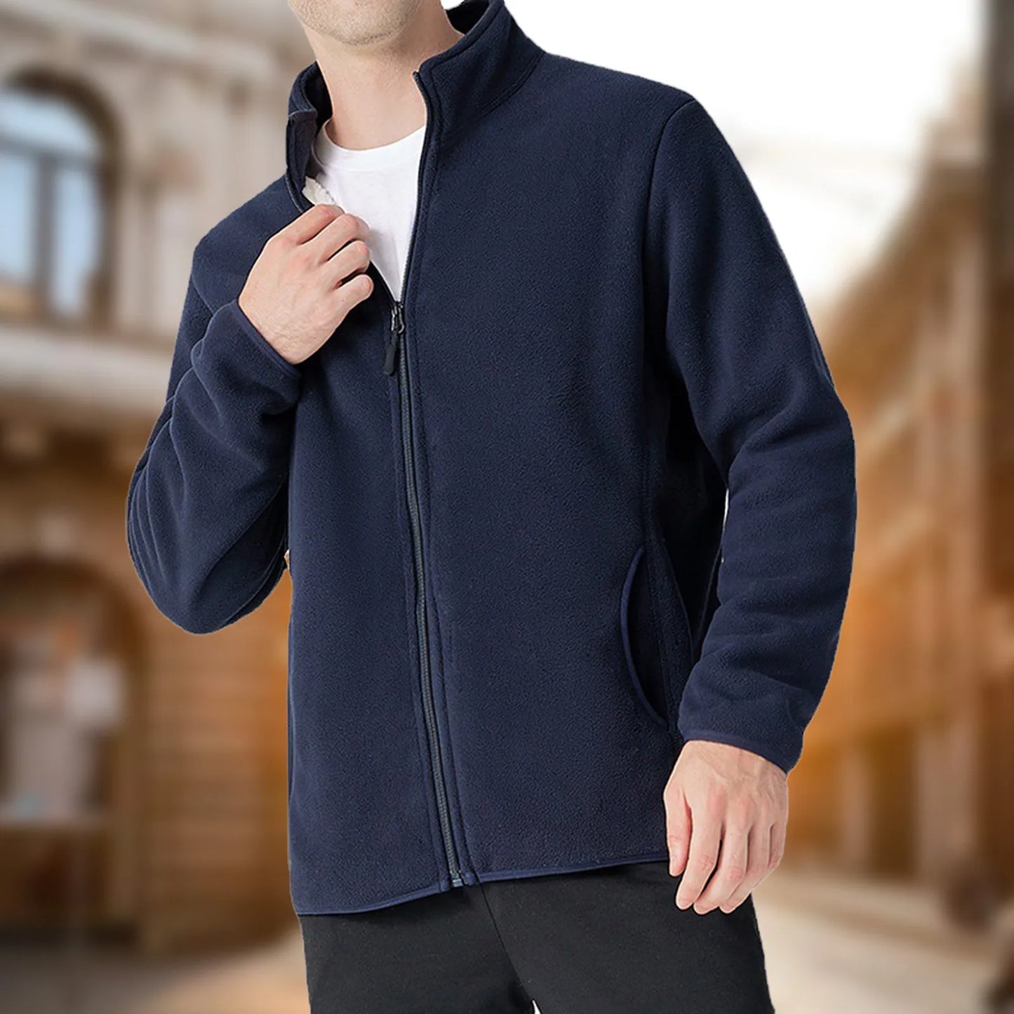 Men’s Warm Fleece Zip Up Jacket .Casual Autumn and Winter Coat