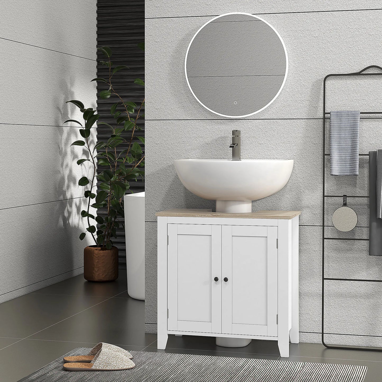 Kleankin Pedestal Sink Storage Cabinet U Shape Vanity