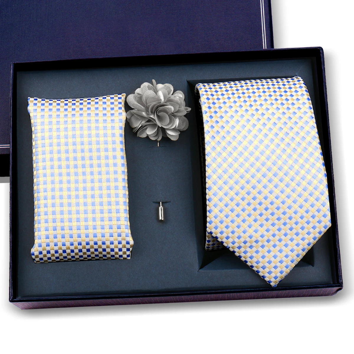Luxury Men’s Paisley Necktie Gift Set. Silk Tie, Pocket Square, Cufflinks & Gift Box for Weddings & Business