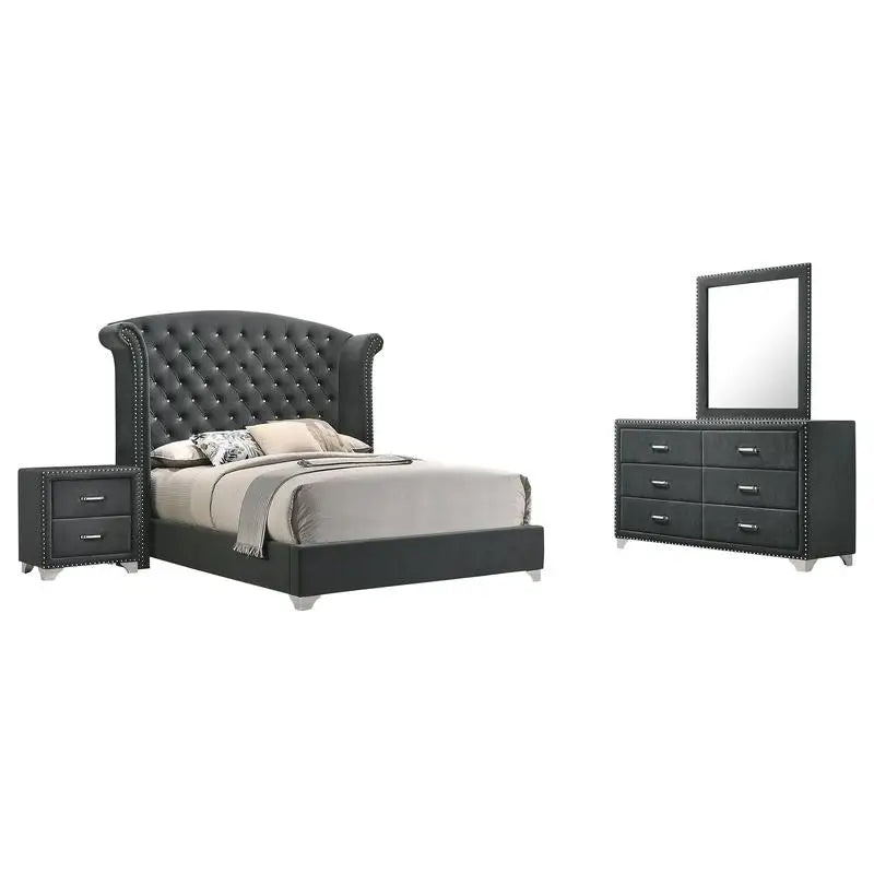 4-Piece Queen Bed Set in Grey Finish with Nightstands and Dresser