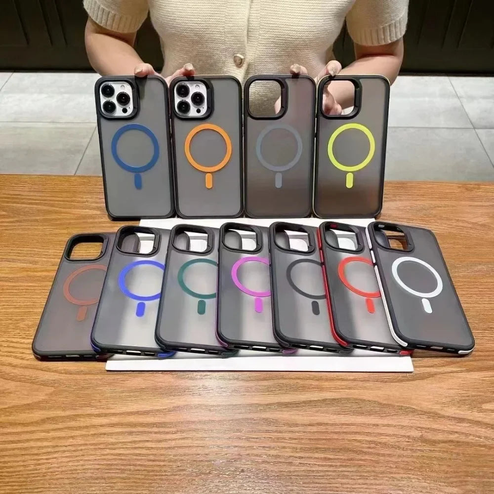 Magnetic Luxury Matte Translucent Armor Shockproof Phone Case For iPhone Samsung