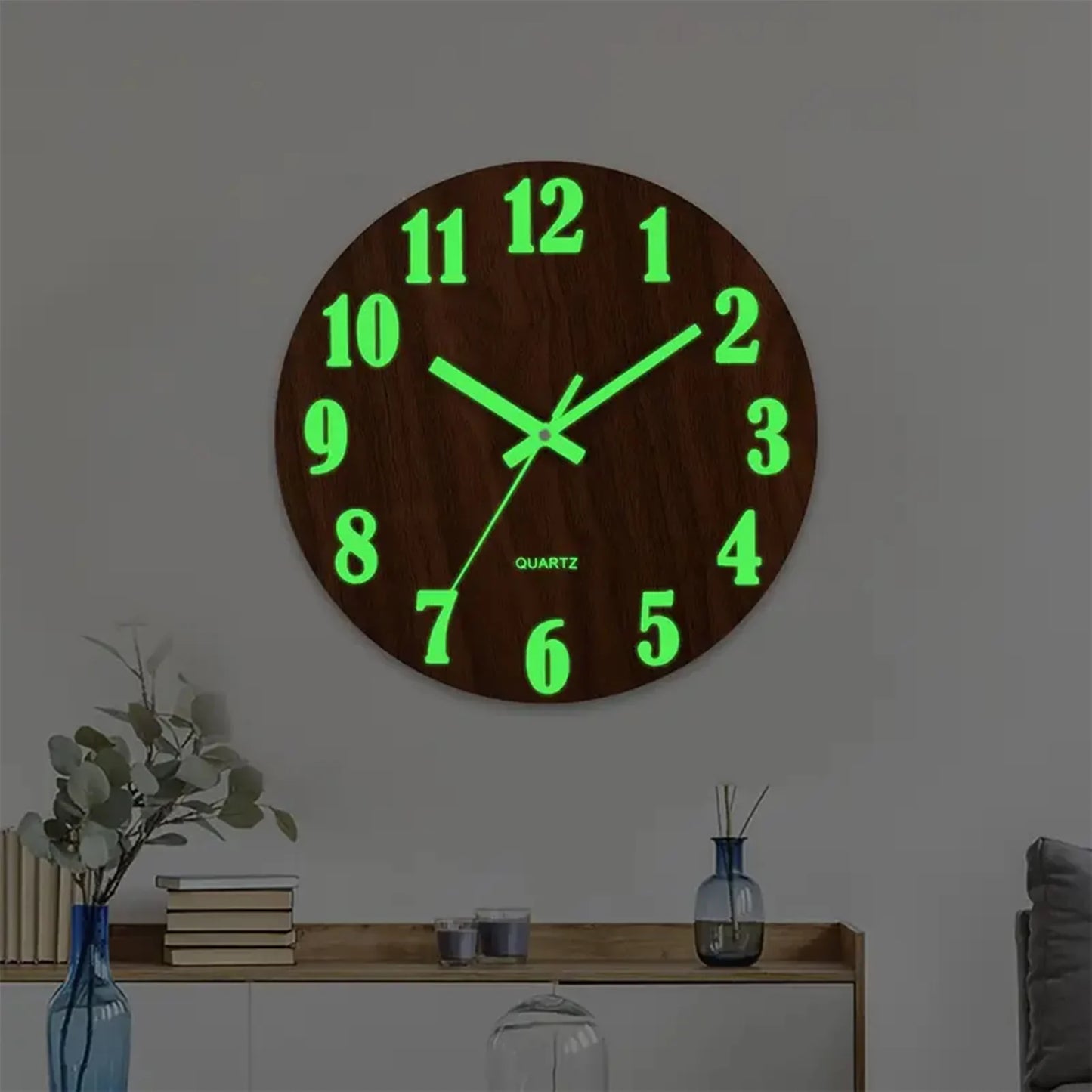 Glow in the Dark Silent Wooden Wall Clock