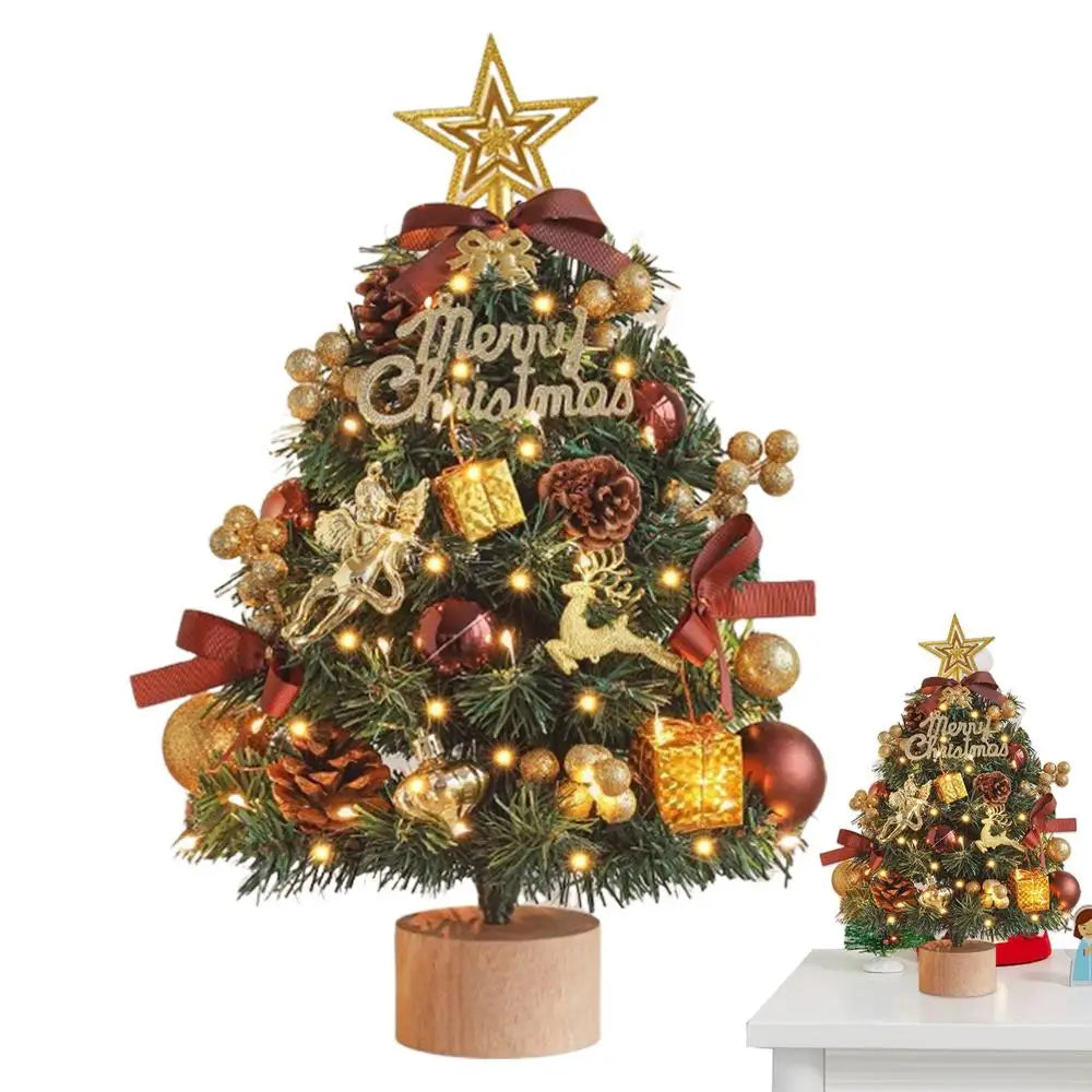 Decorated Tabletop Artificial Christmas Tree. Mini Pre-Decorated Holiday Tree with LED Lights, Ornaments & Star Topper