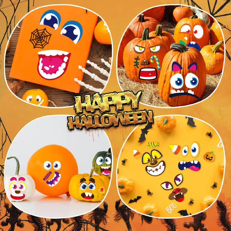 Halloween Pumpkin Emoji Stickers. Cute Jack-O’-Lantern DIY Scrapbook, Planner & Craft Stickers for Kids