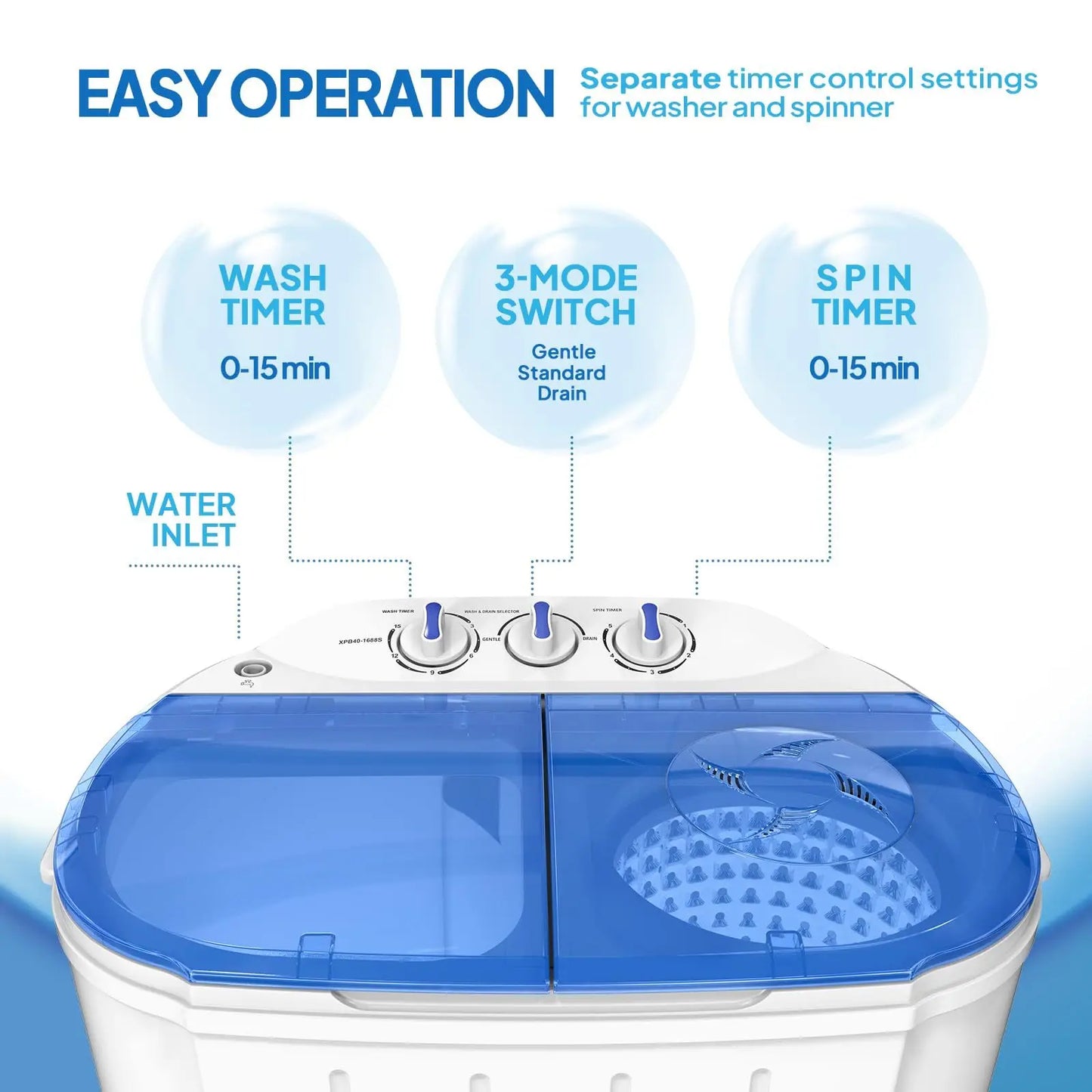 Compact Twin Tub Portable Washing Machine with Spin Dryer for Apartments, Dorms, RVs & Small Spaces