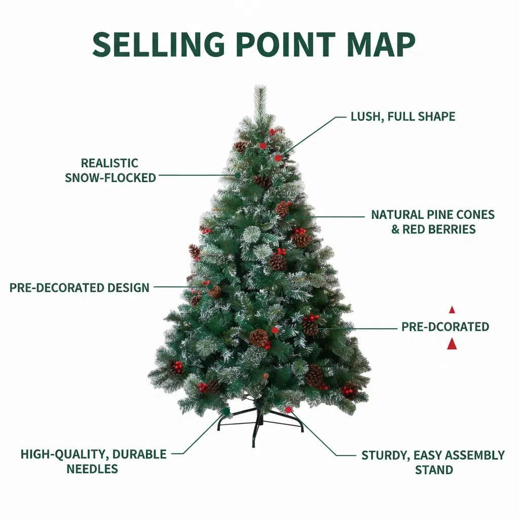 7FT Full Artificial Christmas Tree with 1,150 Tips, Pine Cones & Berries . Premium Holiday Tree with Natural Rustic Charm