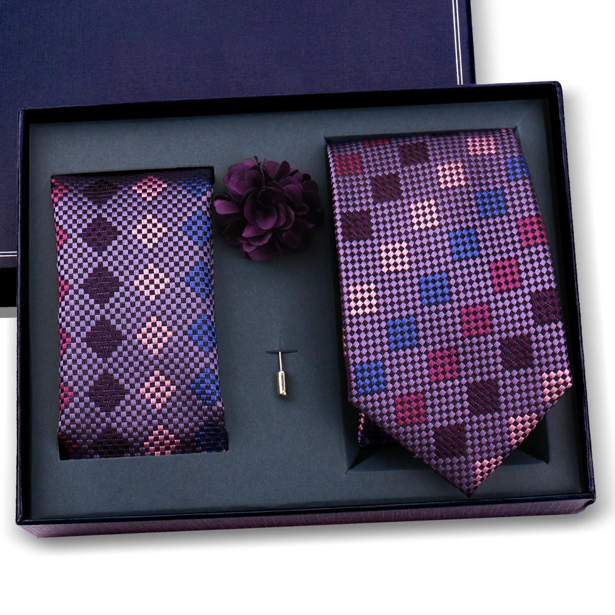 Luxury Men’s Paisley Necktie Gift Set. Silk Tie, Pocket Square, Cufflinks & Gift Box for Weddings & Business