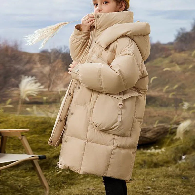 Winter Kids White Duck Down Puffer Jacket Hooded Parka