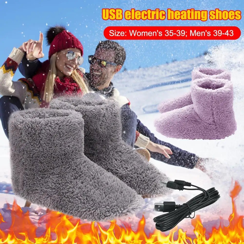 Women Men Electric Heating Shoes Washable USB Heated Shoes Rechargeable Foot Warmer for Winter