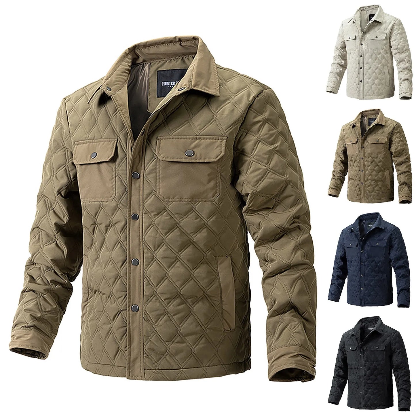 Men’s Diamond Quilted Winter Jacket .Casual Padded Button Up Coat