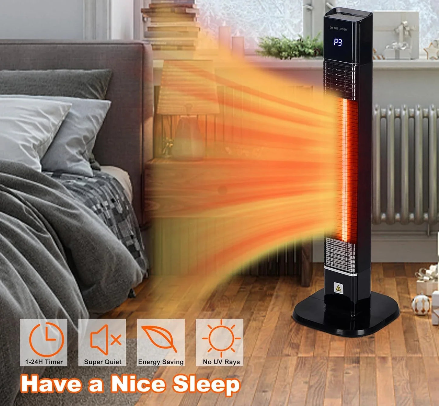 Indoor Outdoor Patio Heater,1500W Electric Infrared Heater, Tower  with Remote,Waterproof, Garage Backyard Porch Balcony Shop