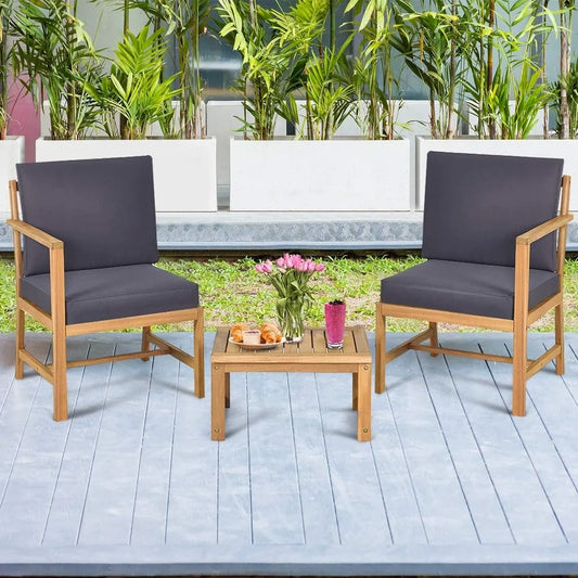 3 Piece Acacia Wood Patio Furniture Set Chairs Table Indoor Outdoor Garden Balcony Conversation Relaxation