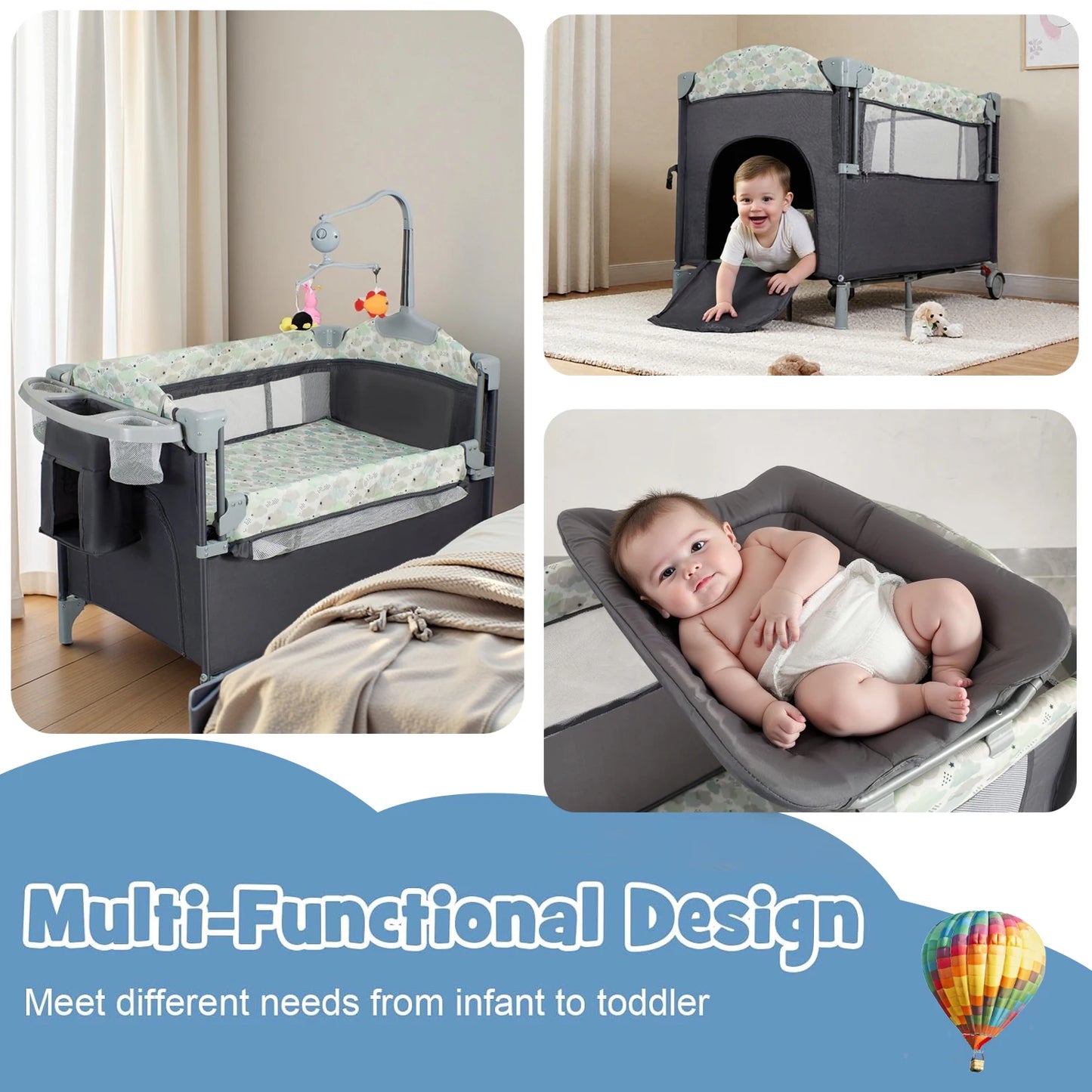 Baby Bassinet Bedside Sleeper & Portable Play Yard with Changing Station