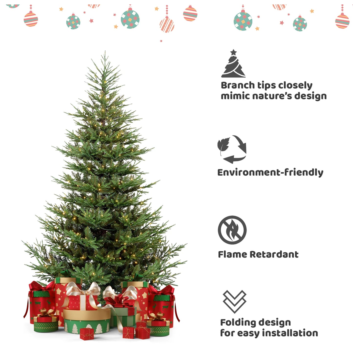 7ft Premium Pre-Lit Christmas Tree with 450 LED Lights . Realistic Full Pine Design for Home & Holiday Décor