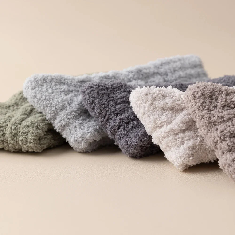 5 Pairs Thick Warm Winter Socks Men Coral Fleece Thermal High Quality Middle Tube Cozy Fluffy Sleeping Socks