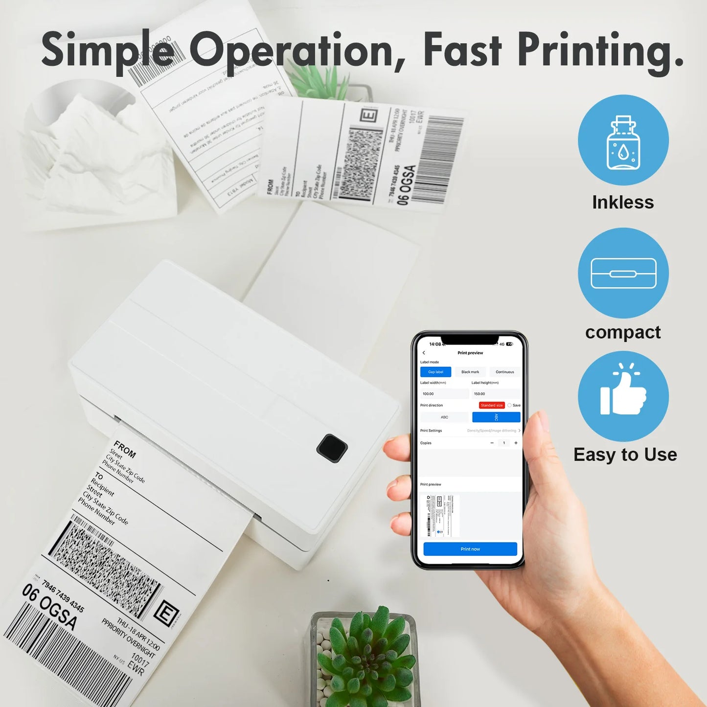 Portable 4x6 Thermal Shipping Label Printer for Small Business & Home Office