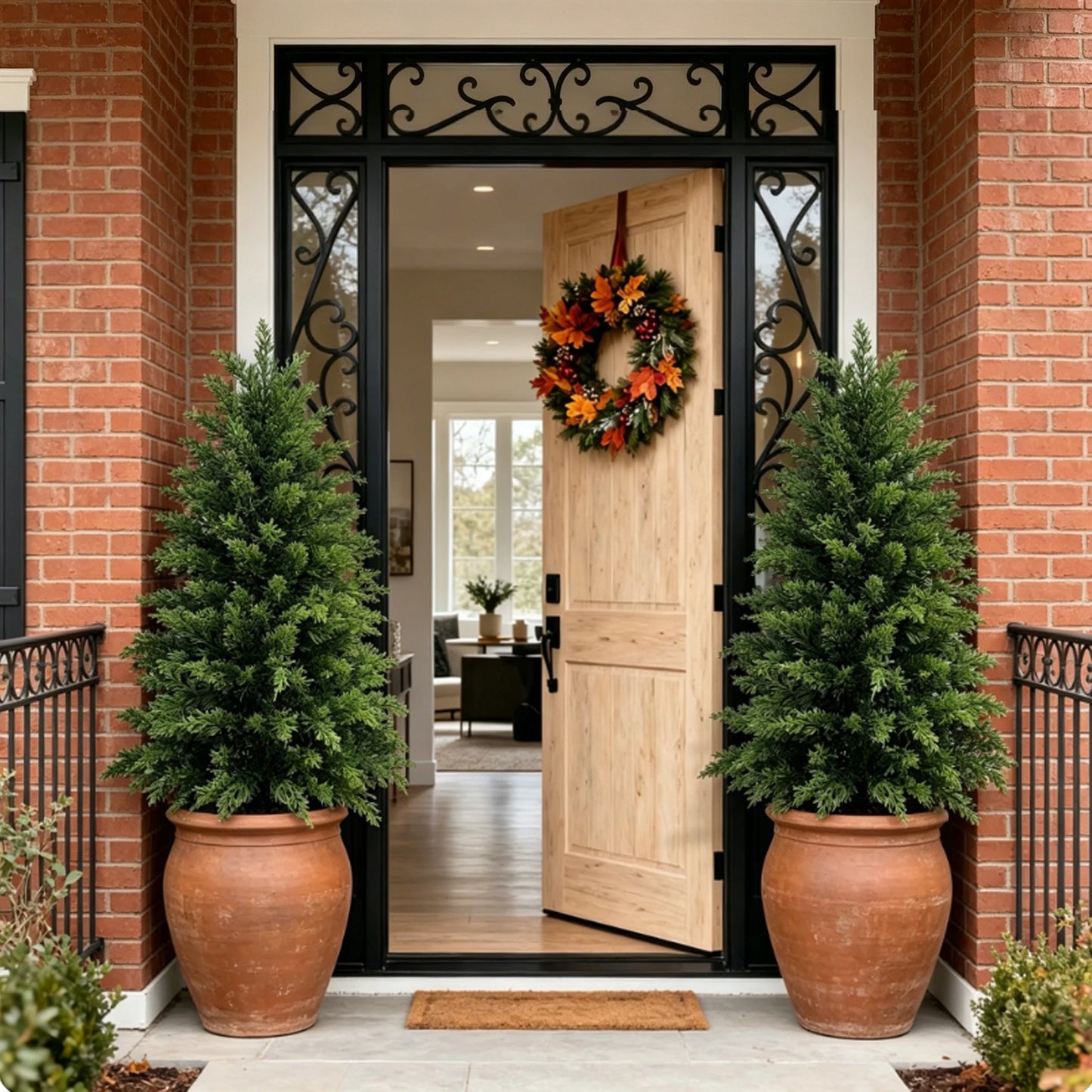 Artificial Cedar Topiary Trees – UV-Resistant Faux Outdoor Porch Trees in Planters for Front Door, Patio & Garden Décor (2–6 FT)