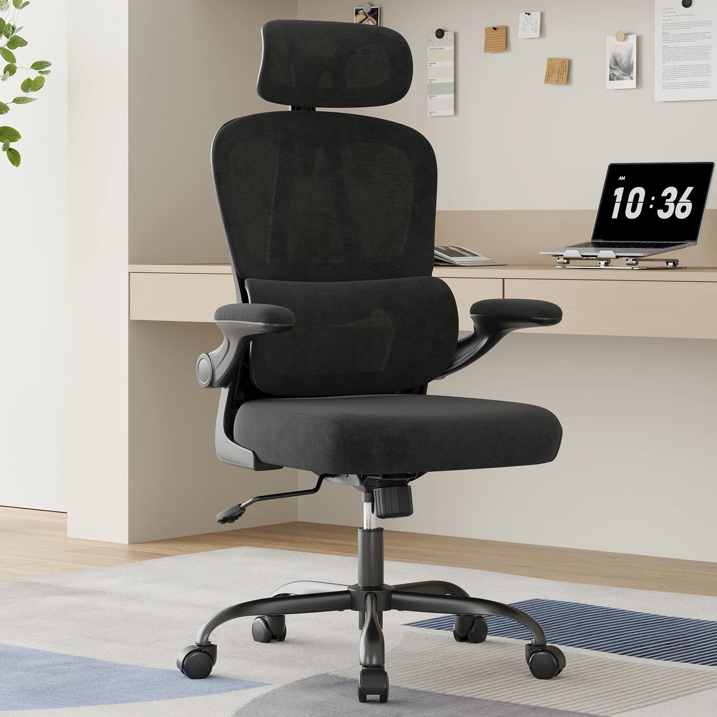 Ergonomic High Back Office Chair with Adjustable Headrest, Lumbar Support, Flip-Up Armrests & Reclining Computer Desk Chair