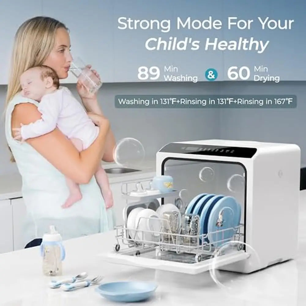 Countertop Portable Dishwasher Compact Small Dishwasher 5L Tank 6 Modes LED Light Easy to Use