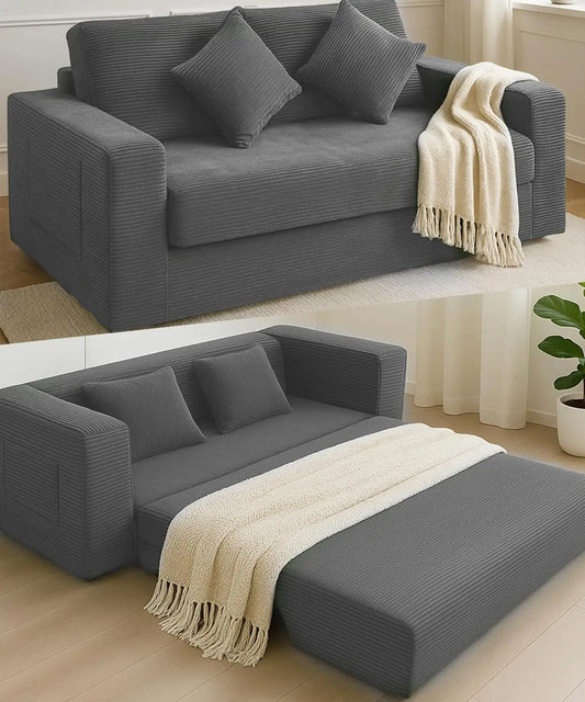 75 Inch Corduroy Foldable Sofa Bed With Pull Out Sleeper