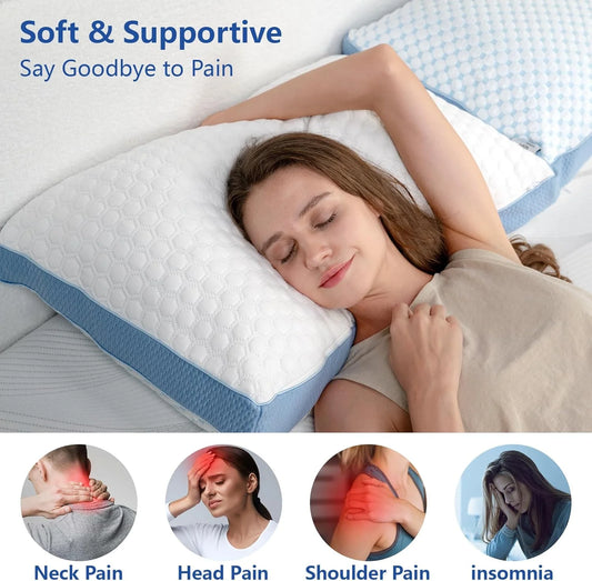 Compressed Memory Foam Pillow Adjustable Pillow for Side, Back and Stomach Sleepers, Luxury Gel Bed Pillow CertiPUR-US Certified