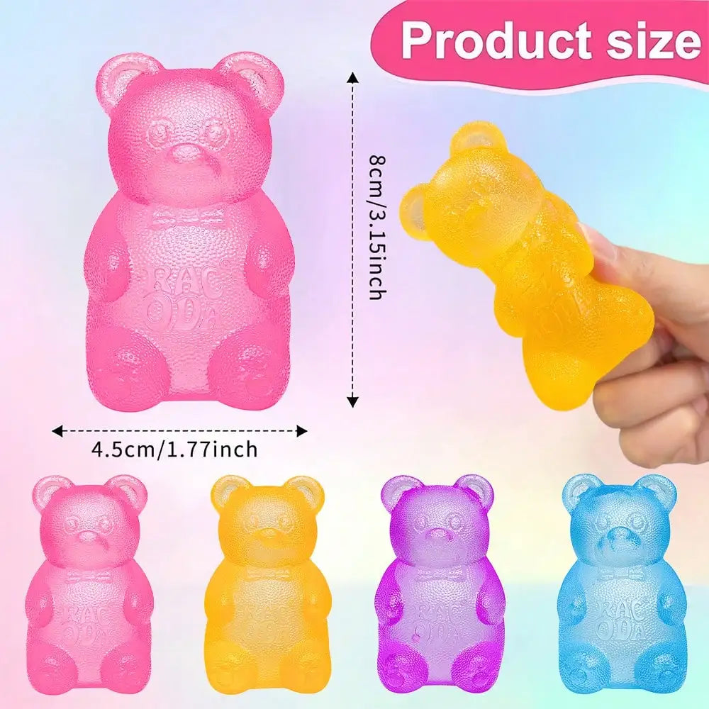 4-Piece Giant Gummy Bear Squishy Toy Set. Soft Stretchy Sensory Fidget Toys for Kids & Adults