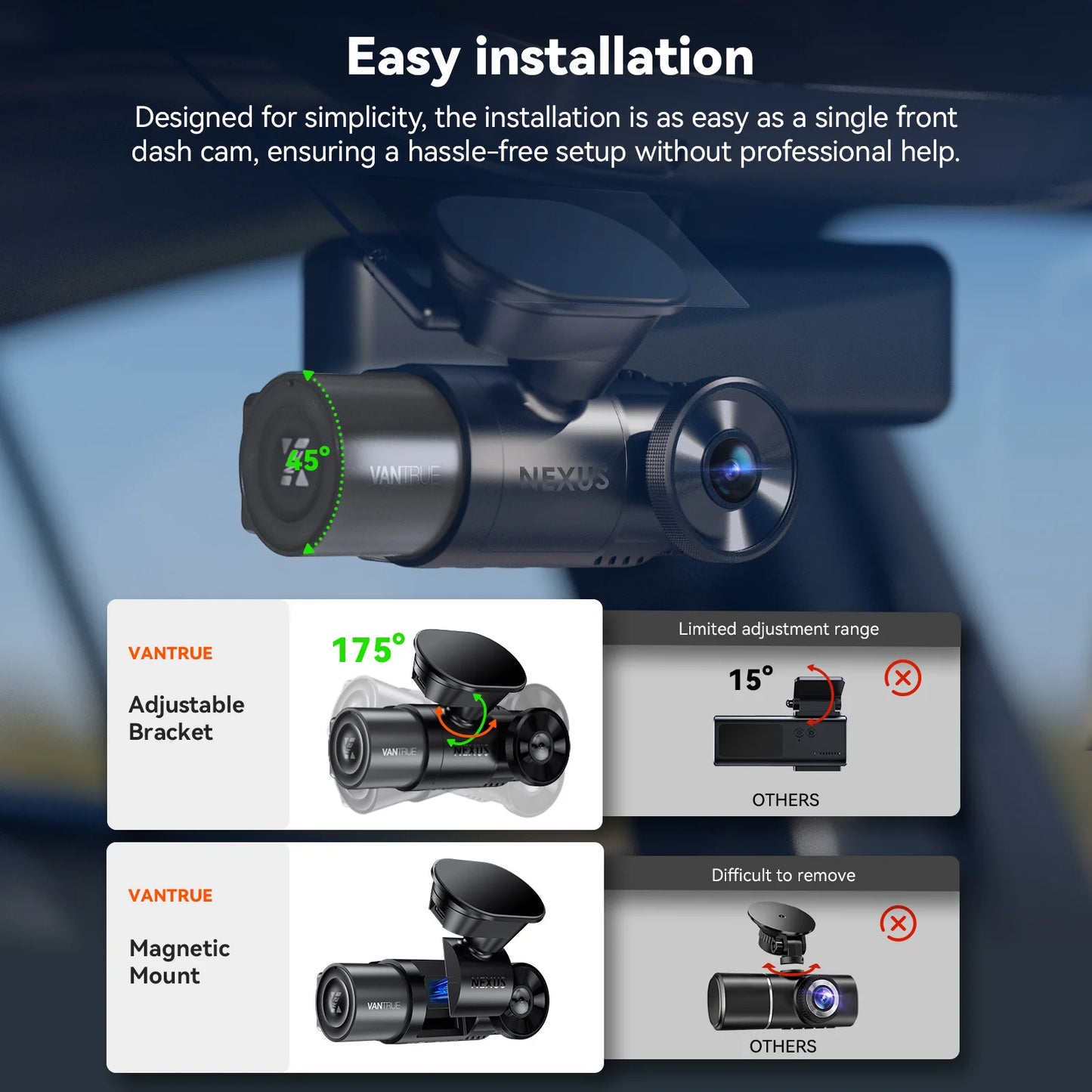 Vantrue N2X 2.7K HDR Dashcam Front and Inside 5G WiFi Dual Dash Camera with IR Night Vision STARVIS 2 Voice Control 60FPS GPS