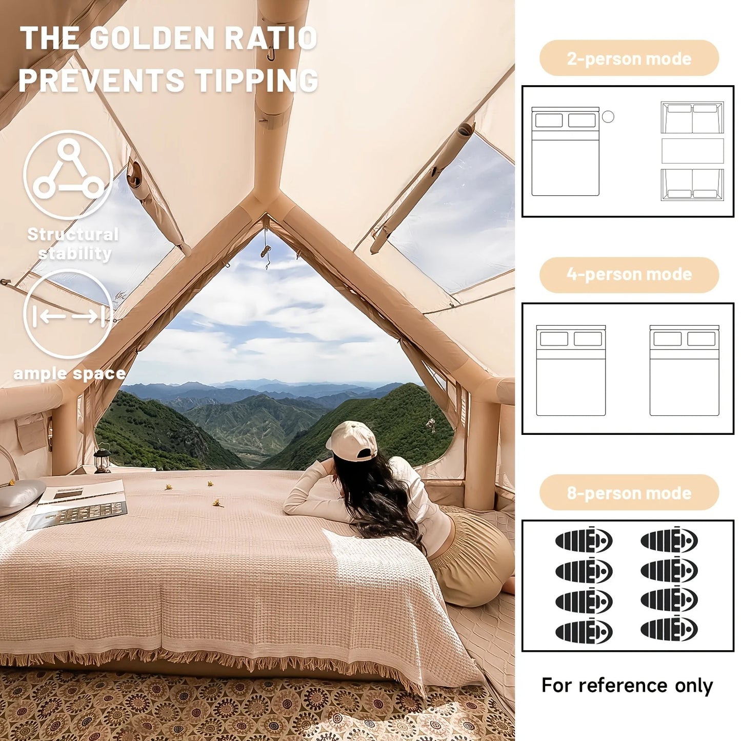 Large Inflatable Camping Tent with Skylight & Breathable Mesh Windows