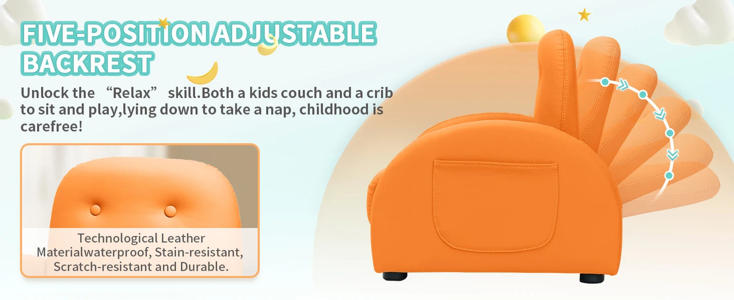 Kids Couch, Toddler Chair with Ottoman, Toddler Couch with 5 Adjustable Backrests, Leatherette Sofa Chair is Waterproof