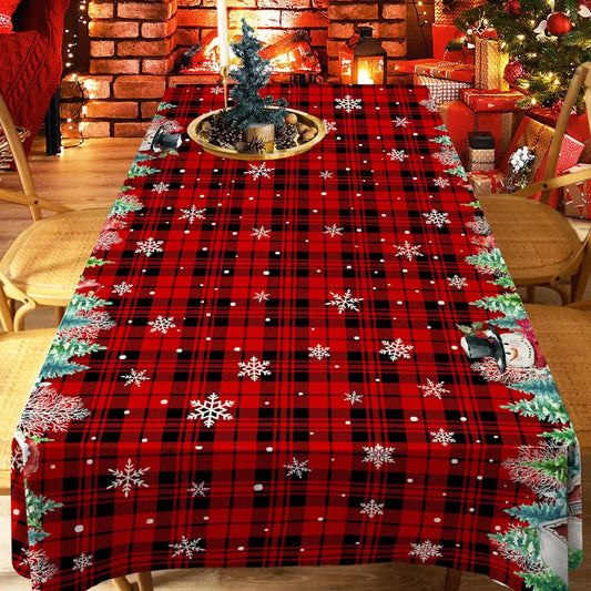 Christmas Snowman Waterproof Tablecloth Party Decor Xmas Washable Red Green Plaid Table Cloths Kitchen Dining Room Table Decor